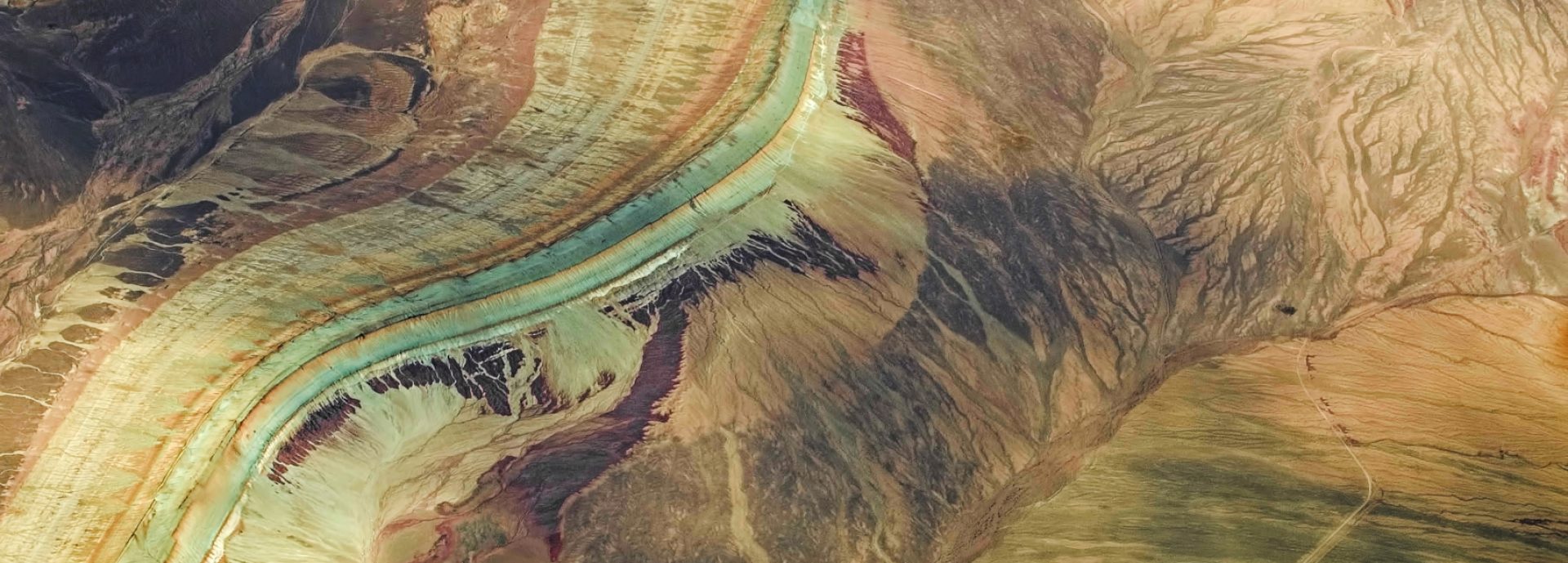 Aerial view of multicoloured mountains