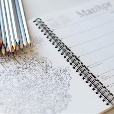 colouring pencils on a diary