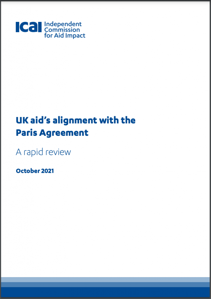 front page of UK aid’s alignment with the Paris Agreement