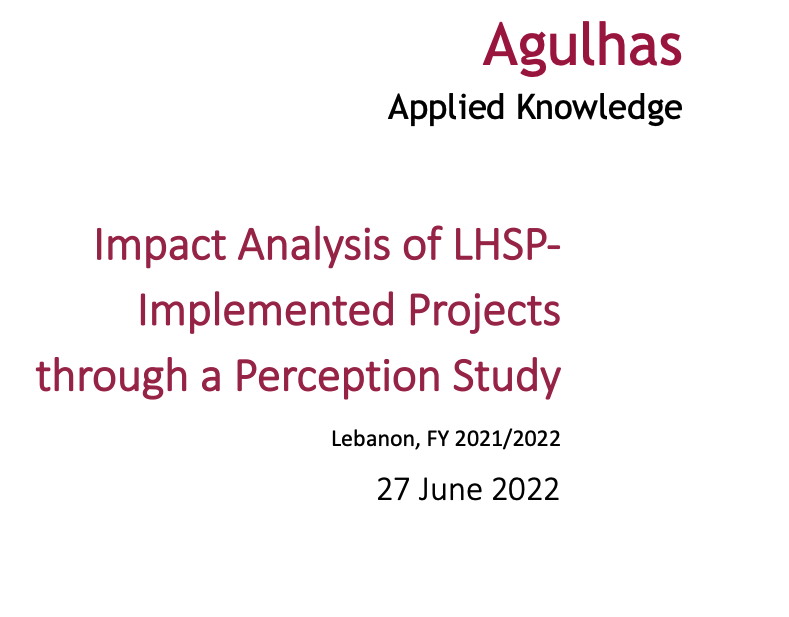 Front page of Impact Analysis of Projects Implemented by the Lebanon Host Communities Support Programme through a perception study