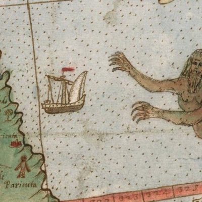 woven image of boat and map