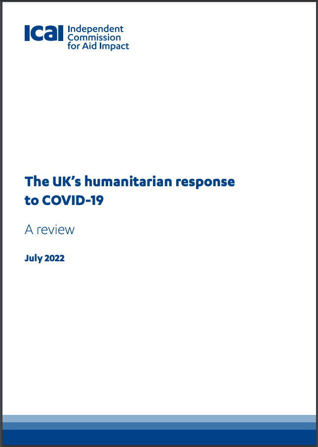 Front cover of ICAI review of the UK's humanitarian response to COVID-19