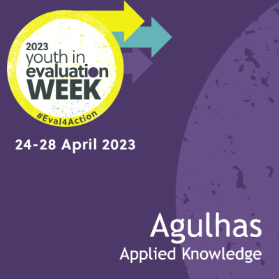 Youth in evaluation week logo and Agulhas Applied Knowledge logo on purple background