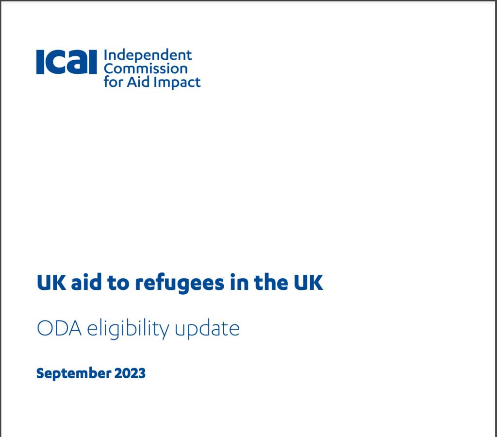 Cover page of review update on UK aid to refugees in the UK