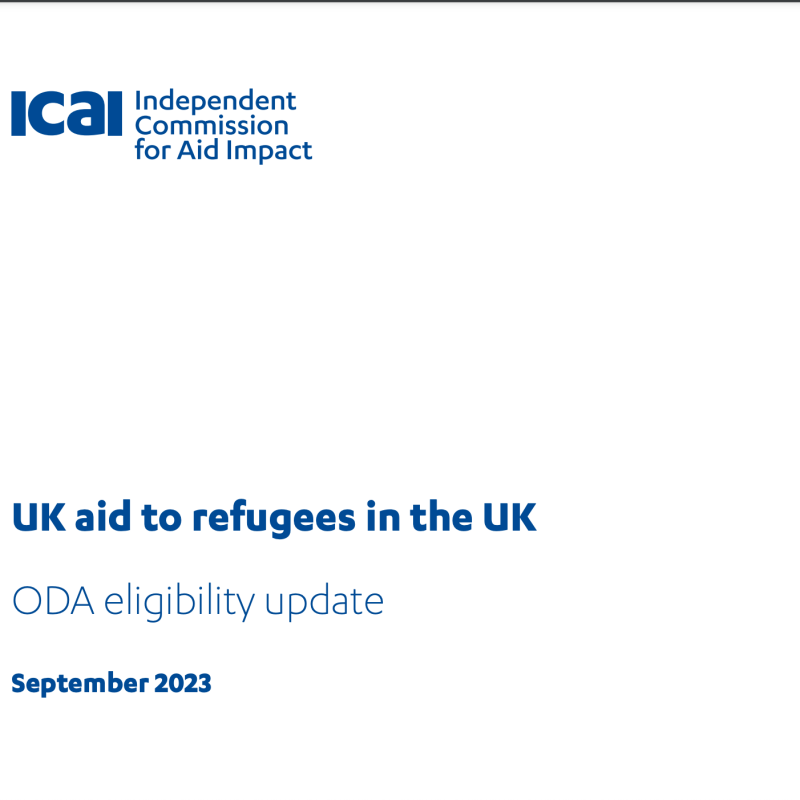 Cover page of review update on UK aid to refugees in the UK